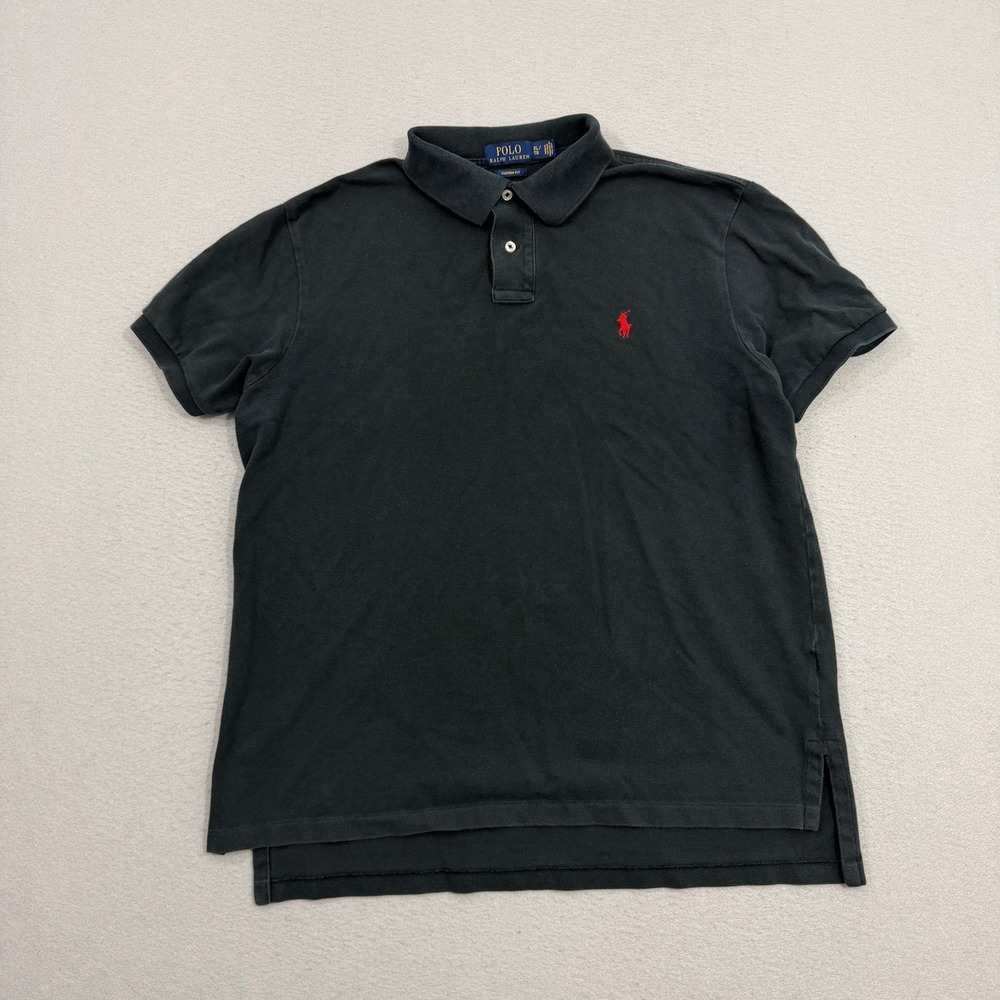 Polo Ralph Lauren Shirt Men's XL Black Custom Fit Short Sleeve Red Pony Logo